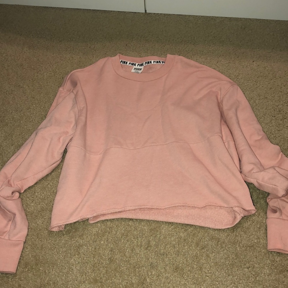 Pink crop top pull over crew neck